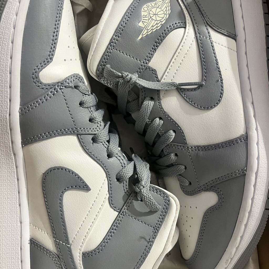 Nike Air Jordan 1 Mid In Sail And Stealth White